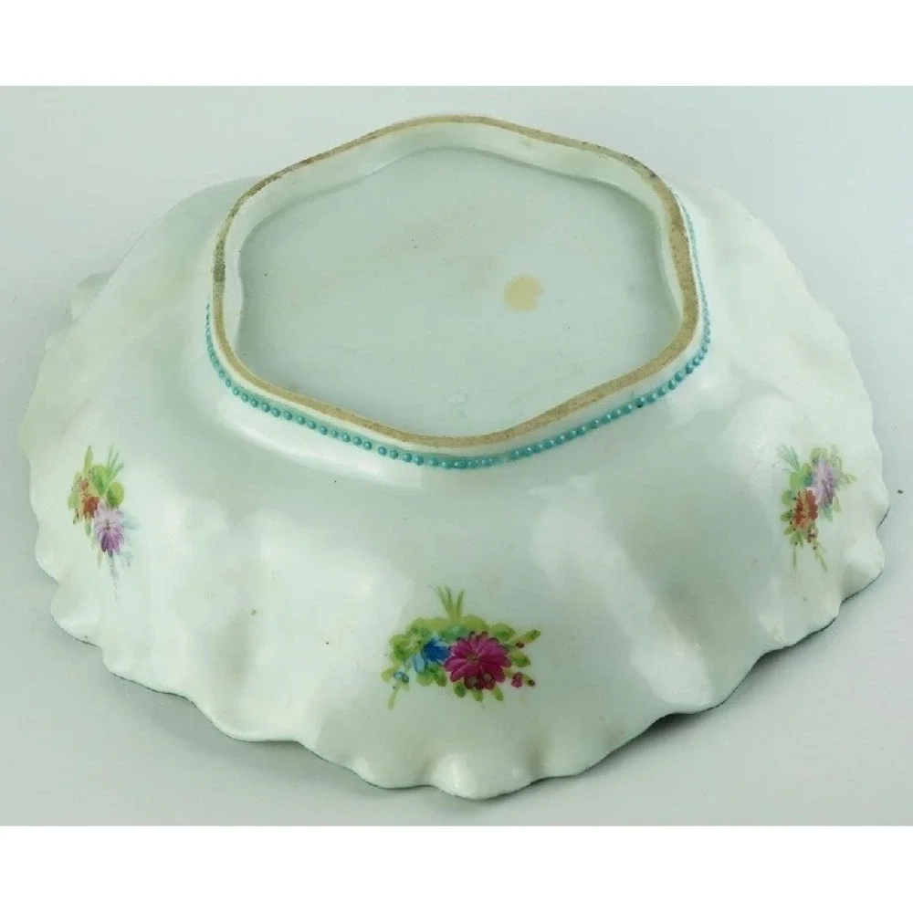 Antique Nippon Moriage Porcelain Lidded Jar and Bowl Set Pink Roses Teal 1890s